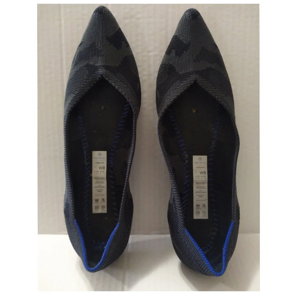 Rothy’s The Point Black/Gray Camo Retired Ballet Flats Size 8